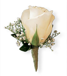 Rose and Baby's Breath Boutonniere from Maplehurst Florist, local flower shop in Essex Junction