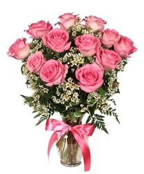 A Dozen Pink Roses Arranged from Maplehurst Florist, local flower shop in Essex Junction