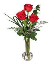 Three Roses in Vase from Maplehurst Florist, local flower shop in Essex Junction