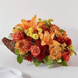 Autumn Harvest Cornucopia from Maplehurst Florist, local flower shop in Essex Junction