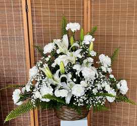 White Elegance Basket from Maplehurst Florist, local flower shop in Essex Junction White Elegance Basket from Maplehurst Florist, local flower shop in Essex Junction