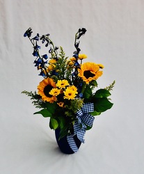 Sunflowers Playing With Blues from Maplehurst Florist, local flower shop in Essex Junction