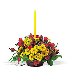 Harvest Centerpiece with Single Taper from Maplehurst Florist, local flower shop in Essex Junction